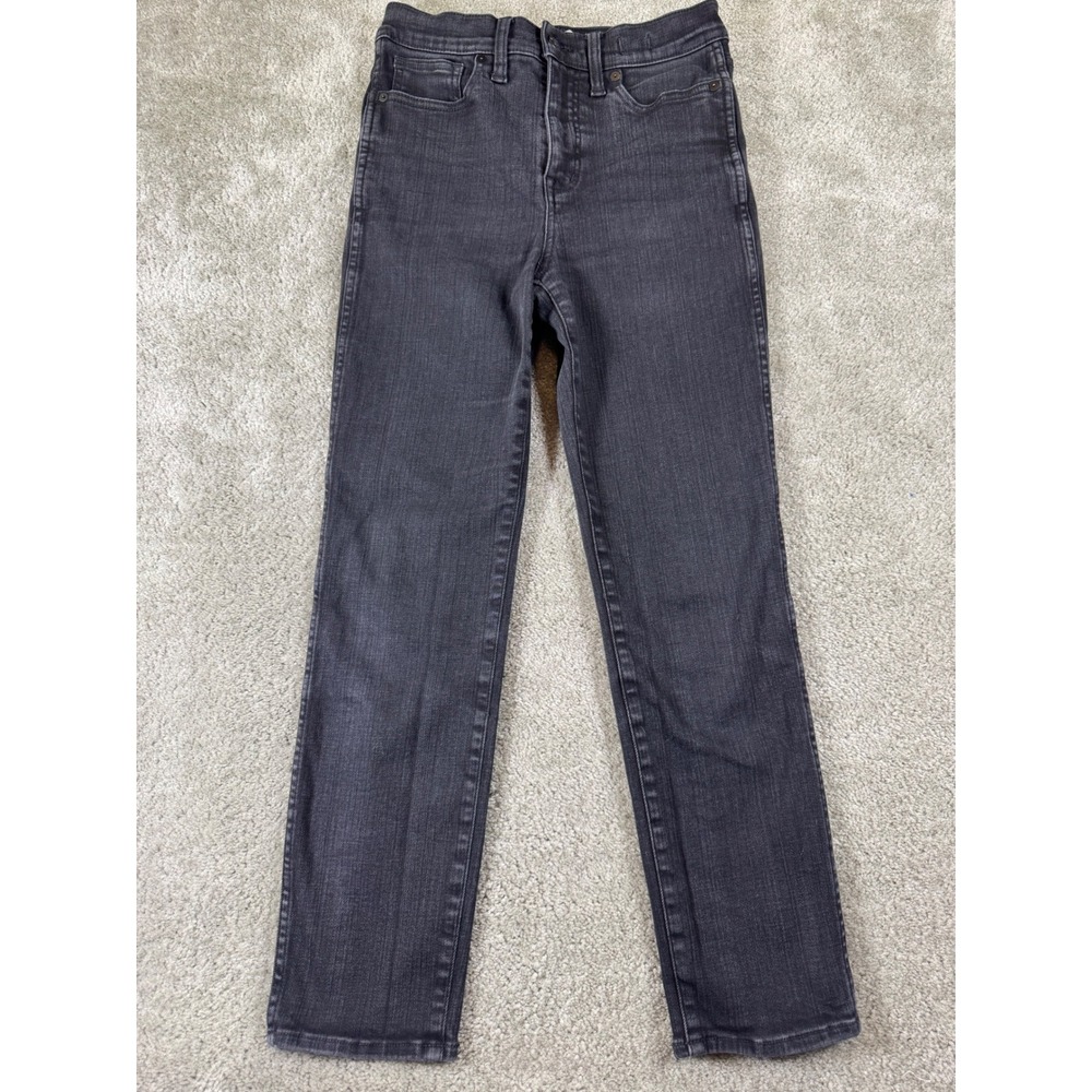 Madewell Stovepipe Jeans High Rise Straight Leg Faded Black Stretch Size 28